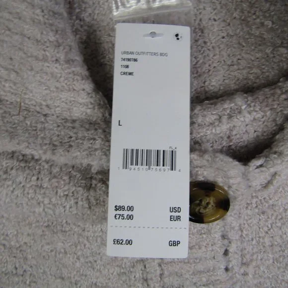 BDG UO Urban Outfitters NWT NEW Large Beige Button Up Collared Sweater - Picture 3 of 8